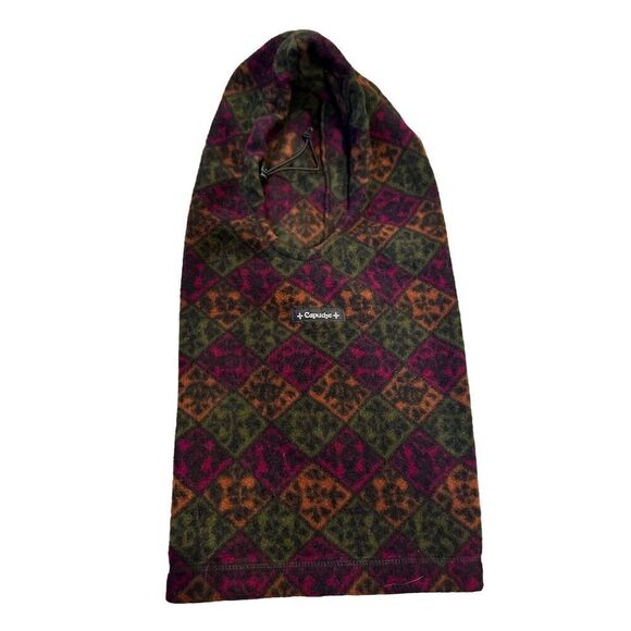 Capuche Burgundy Diamond Pattern Hooded Cape Shawl Unisex One Size - Picture 1 of 4